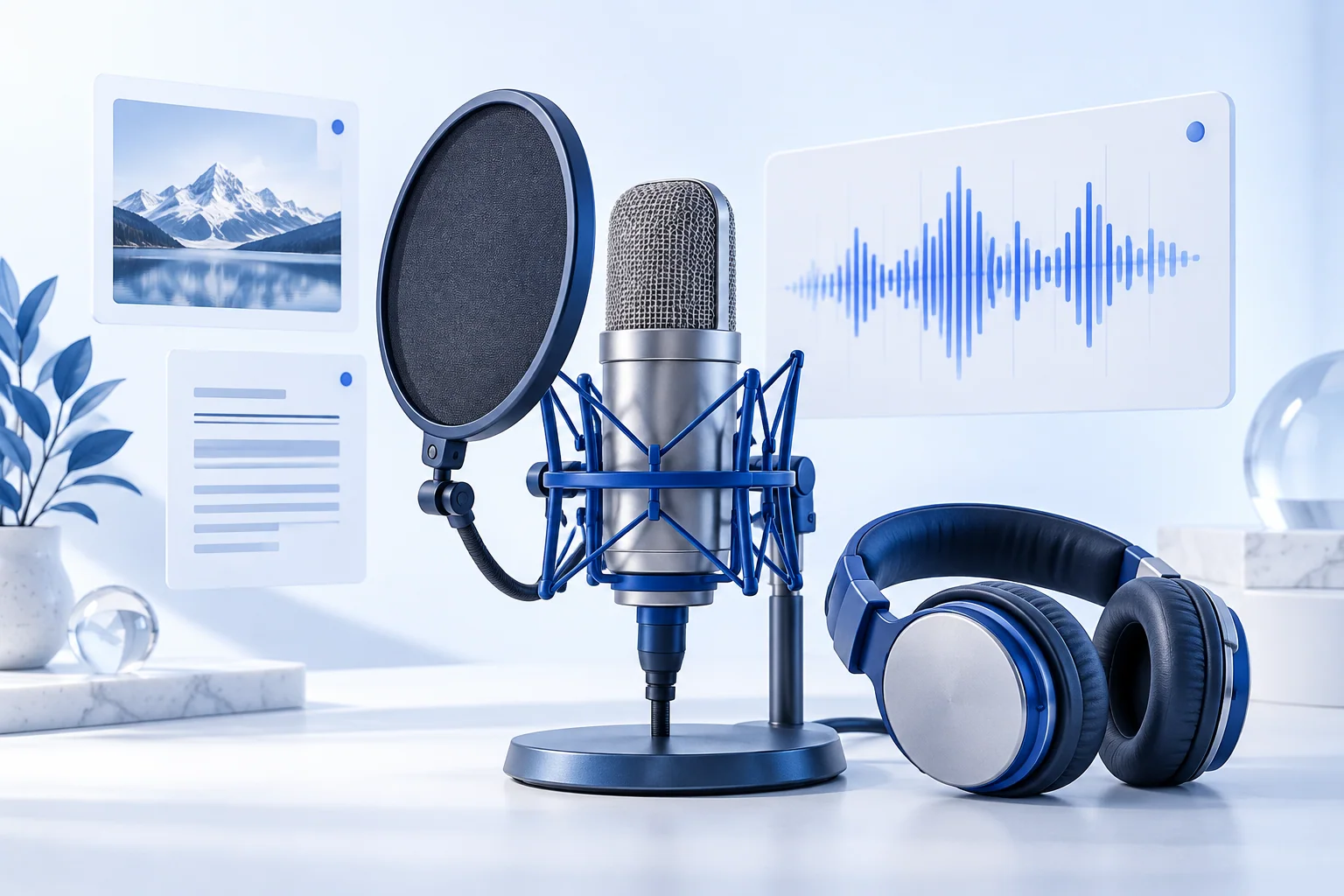 Microphone and headphones representing voice recording and multimodal data collection
